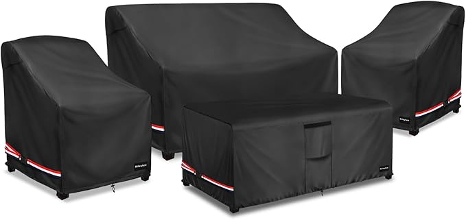 Rileytee Patio Furniture Set Covers, 4 Pcs 600D Heavy Duty 100% Waterproof Outdoor Furniture Cover, Fit Patio Loveseat, Chair and Coffee Table. (Black,Small)