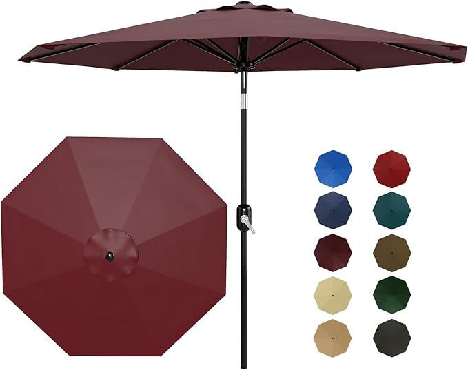 10Ft Patio Umbrella - 8 Sturdy Ribs Outdoor Table Umbrella with Crank Lift & Push Button Tilt - Market Umbrella for Pool, Deck, Yard, Garden - Turquoise