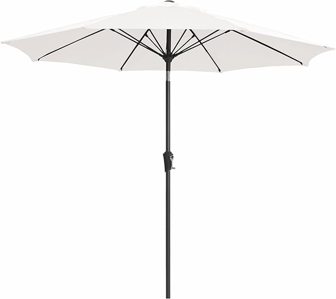 JEAREY 9FT Outdoor Patio Umbrella,Market Table Umbrella with 8 Fiberglass Ribs, Pool Umbrella with Tilt and Crank, UV Protection Lightweight & Wind-Resistant for Lawn, Garden, Deck and Backyard, Cream White