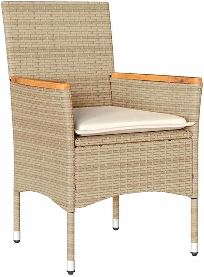 Afuera Living 7-Piece Poly Rattan Garden Dining Set, Beige Cushions, Outdoor Patio Furniture, Tempered Glass Tabletop, UV-Resistant, Weatherproof, Ergonomic Seating, Modern Style for Patio or Garden