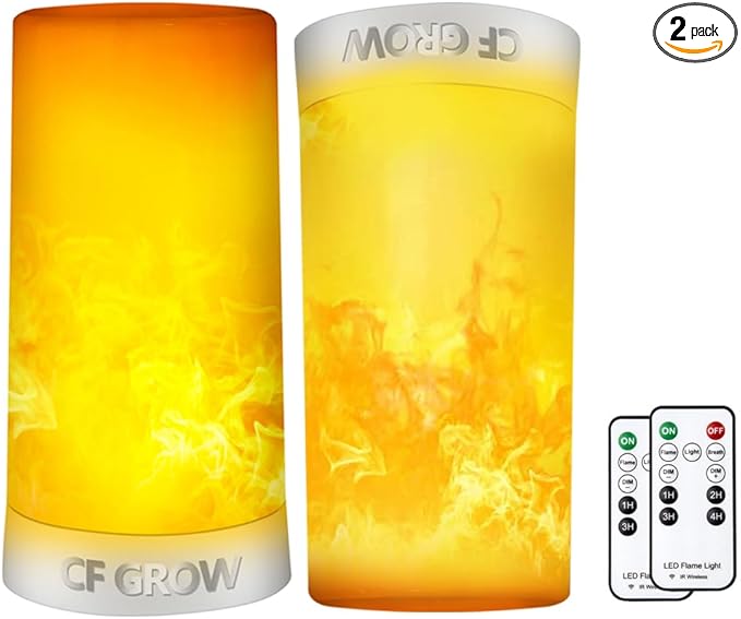 LED Flame Effect Fireplace Light with Remote & Timer, USB Rechargeable Battery Operated Flameless Candle Light for Room Party Bar Decor - 2 PCS