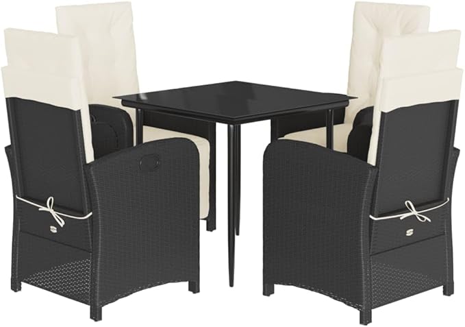 Backyard Furniture Patio Conversation Sets Outdoor Seating 5 Piece Patio Dining Set with Cushions Black Poly Rattan Suitable for Gardens, Balconies, Decks