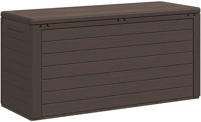Brown Polypropylene Storage Box 45.7x17.3x21.7 in Large 76.4 Gallon Deck Box Outdoor Storage Container for Garden Patio Poolside