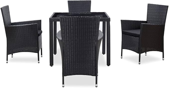 5 Piece Patio Dining Set, Porch Furniture Set Outdoor Lounge Sets Patio Conversation Set Sectional Sofa for Piazza Exhibition Negotiation Area Poolside Poly Rattan Black