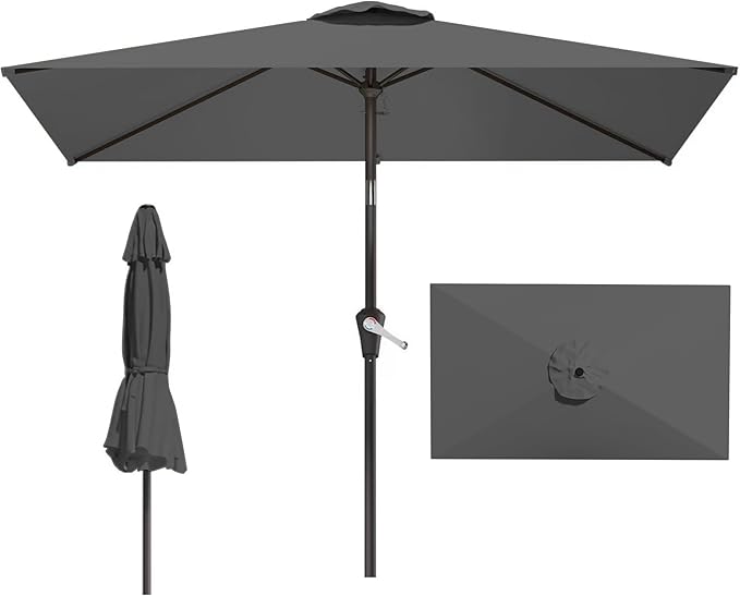 6.5x10FT Patio Umbrella, Outdoor Umbrella with Push Button Tilt and Crank, 8 Sturdy Ribs, UV Protection & Waterproof Market Umbrella for Pool, Backyard, Beach,Deck (Gray)