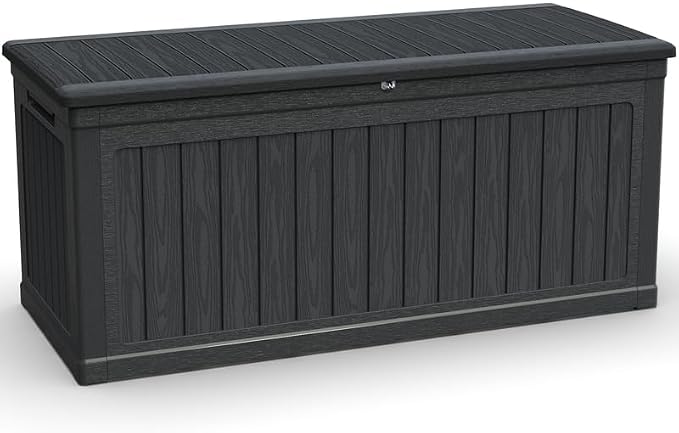 230 Gallon Outdoor Storage Deck Box - Waterproof Resin with Lock, Heavy Duty Storage for Patio Furniture, Cushions, Garden Tools & Pool Equipment