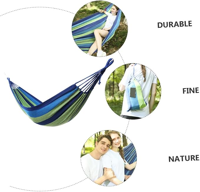 GANAZONO Double Camping Hammock Swing for Two Adults, Outdoor Portable Canvas Hanging Hammock with Widened Thickened Blue Material, Suitable for Travel, Hiking, Backyard, and Patio Use