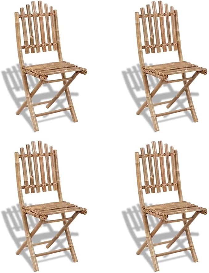 5-Piece Bamboo Folding Dining Set, Portable Indoor Outdoor Garden Furniture Table and Chairs for Patio, Backyard, Small Space, Brown