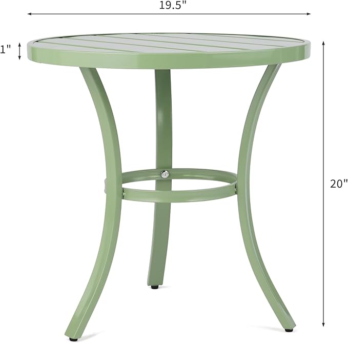 19.9" Metal Outdoor Round Side Table, Patio Side Table End Table for Porch Backyard Balcony Outside (Light Green)