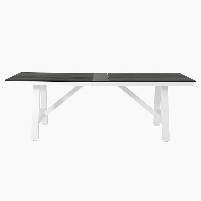 WestinTrends Cape May 90" HDPE Rectangle Outdoor Patio Dining Table with Umbrella Hole and Metal Frame, Gray