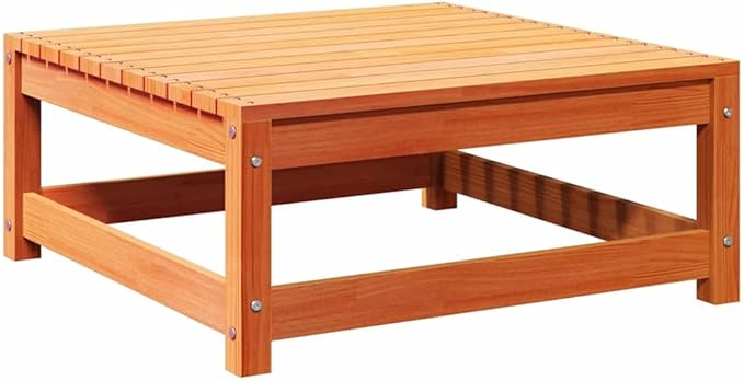 Solid Pine Outdoor Ottoman Coffee Table 27.6x27.6x11.8 in, Rustic Wax Brown Square Footstool, Durable Seating, Side Table for Patio Couch, Garden, Balcony, Backyard Living