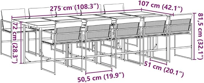 11 Piece Outdoor Dining Set, Patio Table and 10 Folding Chairs with Cushions, Space Saving Cube Design, Black Textilene Garden Furniture
