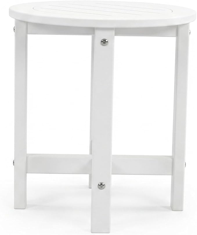 GDFStudio HDPE Outdoor Side Table, Small Patio End Table, All-Weather Round Accent Table for Porch Balcony Deck Poolside, White