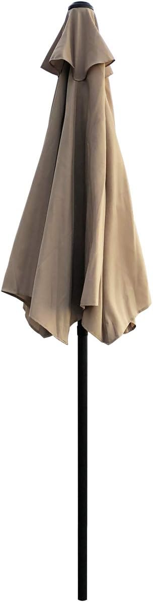 7.5 Feet Outdoor Umbrella with Crank Weather Resistant Umbrella Durable 6 Sturdy Steel Ribs Market Outdoor Table Umbrella Tan