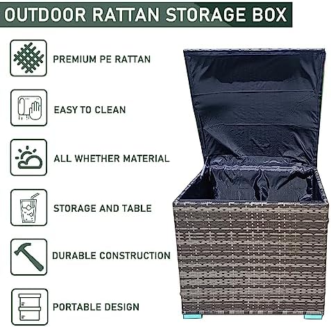 Outdoor Rattan Storage Box, Waterproof 333L Deck Box with Lid, Weatherproof Wicker Storage Basket with Gas Pressure Spring