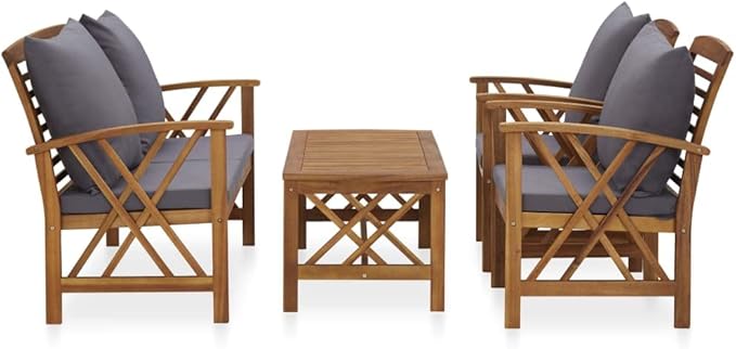 Patio Lounge Set with Cushions,Outdoor Patio Furniture,Outdoor Chat Conversation Set,Garden Furniture Sets,for Patio,Backyard,Garden,4 Piece Solid Acacia Wood