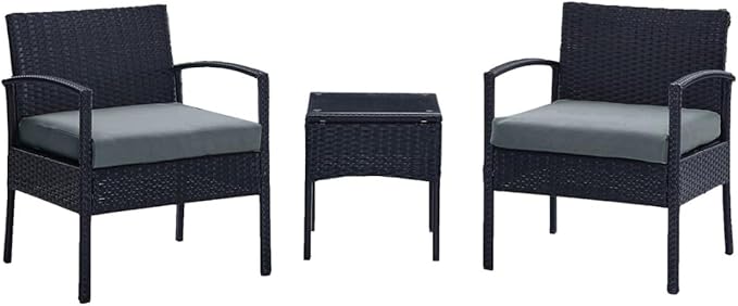 Noli Steel Rattan Patio Conversation Set with Cushion Grey - 3 Piece