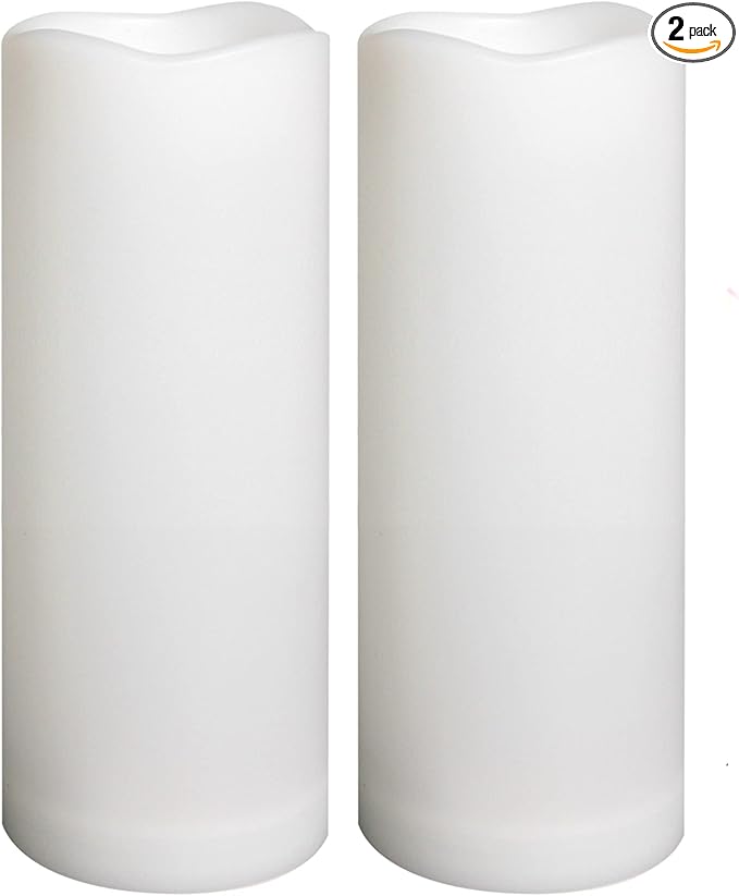 Outdoor Waterproof Flameless LED Pillar Candles with Timer Battery Operated Plastic Large Decorative Electric Candle Lights for Halloween Christmas Wedding Party Centerpiece Decoration 2 Pack 3"x8"