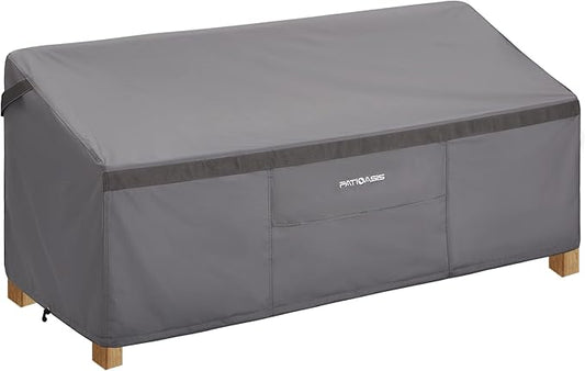Patio Bench Cover Grey Waterproof, Small Outdoor Loveseat Cover 54in W x 37in D x 35in H Waterproof UV-Resistant Windproof Ripproof Outdoor 2 Seater Couch Cover