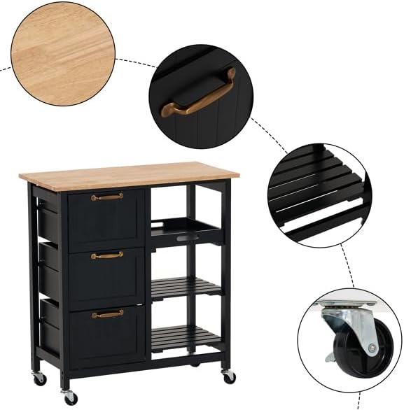 Outdoor Grill Table Outdoor Bar Cart Kitchen Island on Wheels Outdoor Cabinet Outdoor Serving Cart Dining Cart Table Multifunctional and Commercial 14.6"" L x 30"" W x 33"" H, Black