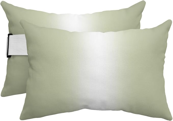 Pack of 2 Outdoor Lumbar Pillow Covers 11x16 Inch, Sage Green Ombre Waterproof Throw Pillow Covers Set, Aesthetics Modern Abstract Art Gradient Decorative Cushion Cases for Patio Porch Car
