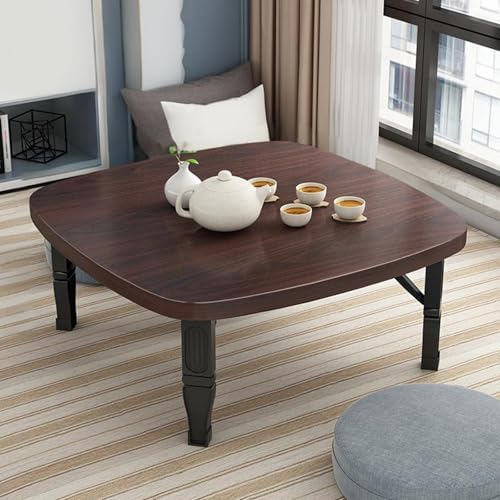 Japanese Folding Low Table - Wooden Floor Table for Space Saving, Small Desk for Bedroom & Outdoor Use, Perfect for Tea Room, 31.5" x 31.5"