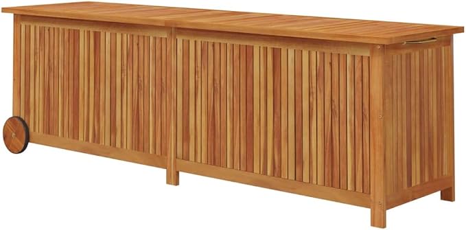 Outdoor Storage Box with Wheels, Wooden Patio Deck Box, Outdoor Cushion Storage Container Bin Chest for Patio Cushions, Outdoor Gardening Tools, 59.1"x19.7"x22.8" Solid Wood Acacia