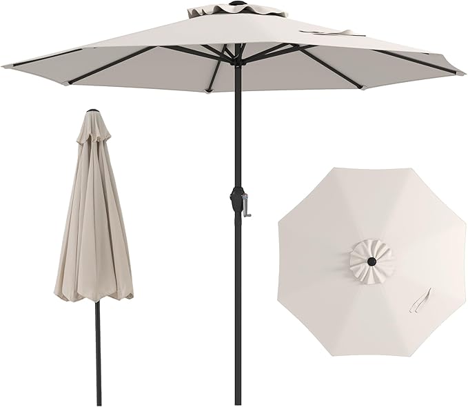 Tangkula 8.5 FT Outdoor Patio Umbrella, Modern Table Umbrella with 8 Heavy Duty Ribs, Vented Top & Crank Handle, Sun-proof Canopy, Market Umbrella for Patio, Garden, Poolside (Beige)