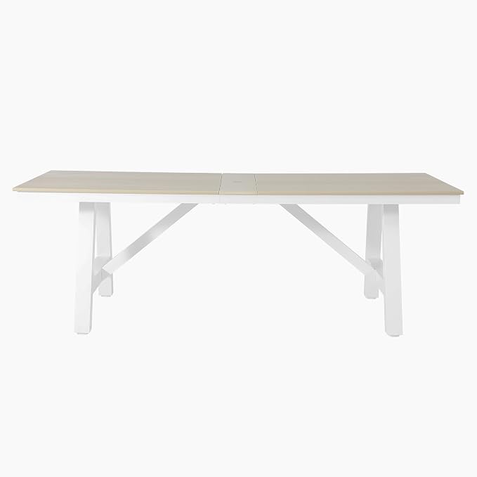 WestinTrends Cape May 90" HDPE Rectangle Outdoor Patio Dining Table with Umbrella Hole and Metal Frame, Sand