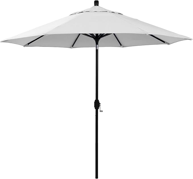 California Umbrella 5-Year-Non-Fading, 9Ft Premium Patio Umbrella, Hand-Crank, Button-Tilt, Black Frame, Solution Dyed White Fabric