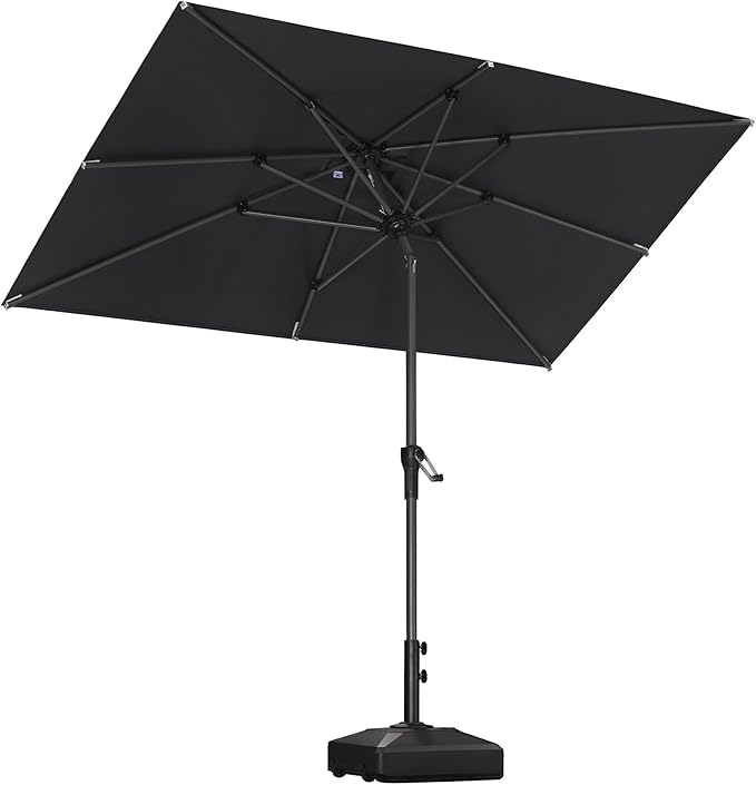 PURPLE LEAF 8' x 5' Rectangle Patio Market Umbrella with Base Outdoor Table Umbrellas Aluminum Frame Sun Shade with 8 Sturdy Ribs Tilt for Garden Deck Lawn Pool Gray