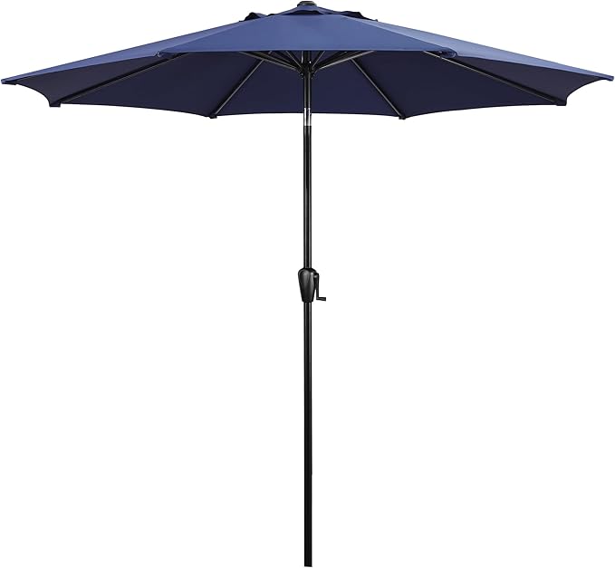Sun-Ray 9' Round Patio Umbrella with Push-Button Tilt and Hand Crank Lift System, Market Umbrella for Porch, Deck, and Patio