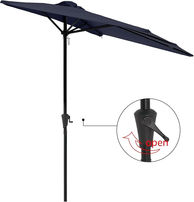 COBANA 7.5’by 4’Half Rectangular Outdoor Patio Umbrella for Patio, Balcony, Garden, Deck, Dark Blue