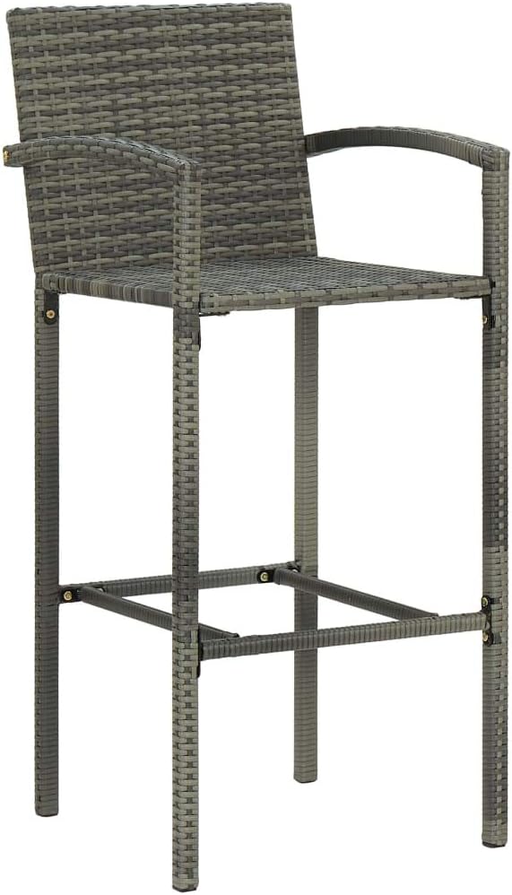 3 Piece Patio Bar Set, Bistro Set Patio Conversation Set Porch Furniture Set Front Porch Furniture for Piazza Garden Negotiation Area Poolside with Armrest Poly Rattan Gray