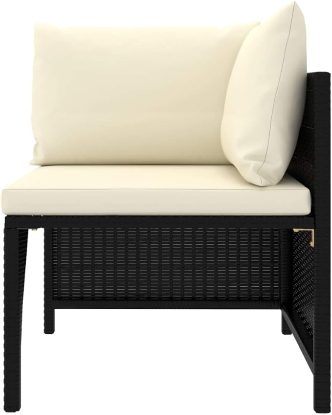 7-Piece Modular Patio Furniture Set, Black Powder-Coated PE Rattan Outdoor Sectional Couch with Cream White Cushions, 23.6" Square Seats for Balcony, Porch, Garden and Deck