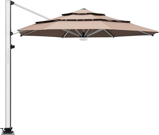 EliteShade USA APOLLO 3-Tier 11FT Full Aluminum Cantilever Patio Umbrella for Outdoor restaurant Garden Courtyard Deck Pool and Marketing with Light,Heather Beige