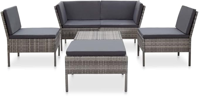 Patio Lounge Set with Cushions,Outdoor Furniture,Outdoor Furniture Sets,Patio Conversation Sets,for Garden,Deck,Backyard,6 Piece Poly Rattan Gray