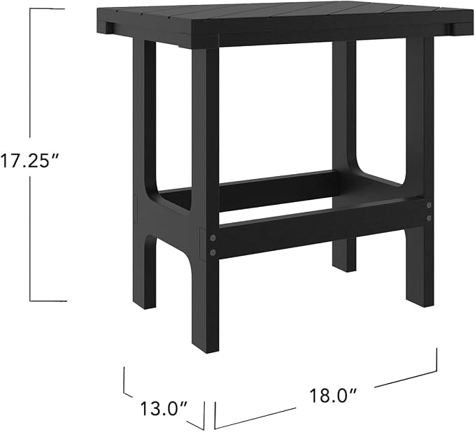 Outdoor Side Table, Black – Durable Recycled Plastic Table, All-Weather