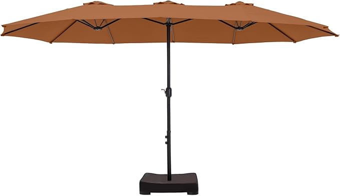 HERA'S PALACE Umbrella Patio Outdoor with Base 15ft Rectangle Table Double Market Heavy Duty Umbrellas Clearance Large Included Stand for Deck Outside Pool Yard Inground Commercial, Tawny