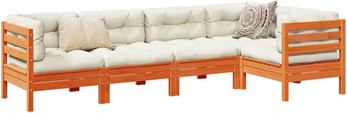 5 Piece Patio Sofa Set with Cushions, Outdoor Sofa Sets Sectional Sofa Garden Lounge Set Patio Conversation Set for Garden Poolside Piazza Negotiation Area Wax Brown Solid Wood Pine