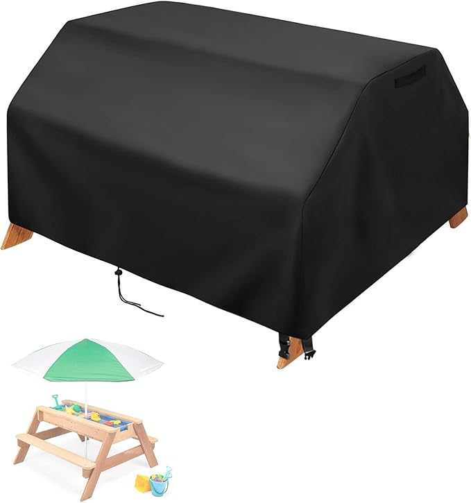 Kasla Kids Picnic Table Cover, Heavy Duty Waterproof, Fits 3-in-1 Wooden Sand & Water Table, Sensory Table for Backyard, Patio, Lawn (39"W×39"D×19"H)