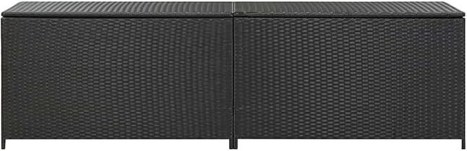 Large 78.7 in Outdoor Deck Box Black Poly Rattan with Gas Lift Lid, Patio Storage Chest, Powder-Coated Steel Frame, for Garden Terrace Balcony