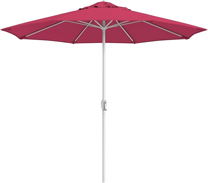 California Umbrella 12-Year Protection 9-Ft Outdoor Patio Umbrella, Sunbrella Fade-Resistant Fabric, Auto-Tilt, Heavy Duty Aluminum Frame, 8 Reinforced Ribs for Pool or Deck, White Pole, Hot Pink