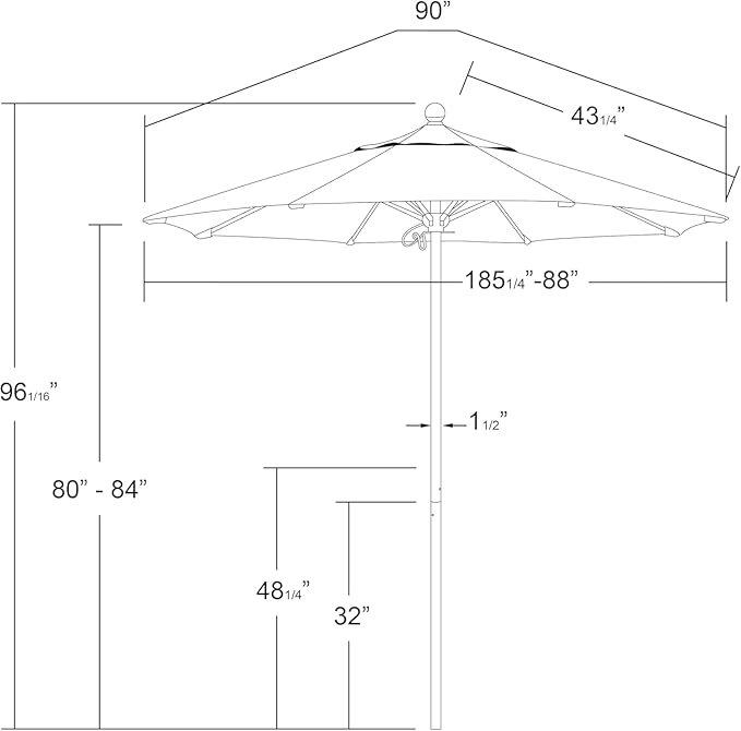 California Umbrella 7.5' Rd. Venture Series Contract Grade Patio Umbrella, Push Open Pin Stop, Silver Finish