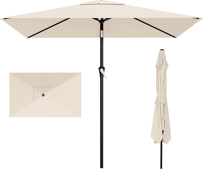 AreShark 6.5' x 10' Rectangular Patio Umbrellas for Outdoor, Outdoor Table Umbrella, Large Outdoor Patio Umbrellas with 6 Sturdy Ribs for Pool, Garden, Deck & Market (Cream-White)