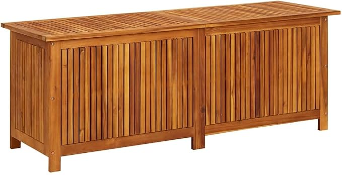 Outdoor Storage Box, 59 Inch Large Wooden Deck Box for Patio Cushions and Garden Tools, Solid Acacia Wood Storage Chest with Inner Bag for Backyard and Terrace, Brown