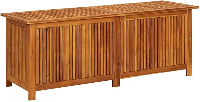Solid Acacia Wood Garden Storage Box, 59.1 x 19.7 x 22.8 Inch Water Resistant Outdoor Storage Chest with Zipper Closure, Brown