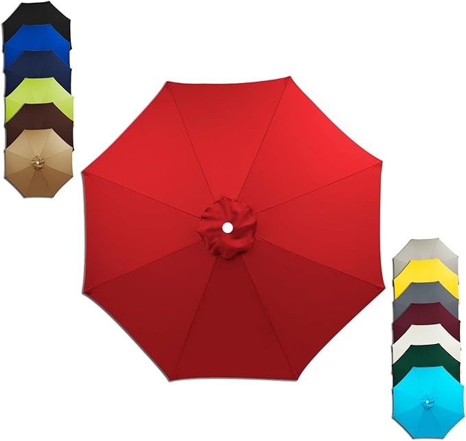 6/8 Ribs Patio Umbrella Replacement Canopy 6.5ft 7.5ft 8.2ft 8.9ft 9.8ft 11.5ft Waterproof UV Protective Replacement Parasol Fabric Cover for Garden Outdoor(Red,11.5ft/8ribs)
