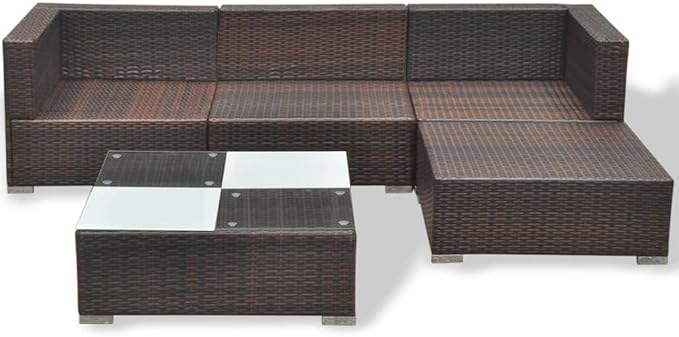 Patio Lounge Set with Cushions,Outdoor Patio Furniture,Conversation Furniture,Patio Furniture Sets,for Terrace,Garden,Backyard,5 Piece Brown Poly Rattan
