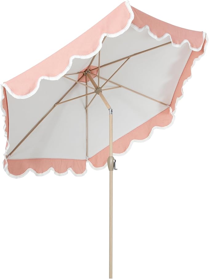 Tempera 9ft Scalloped Patio Umbrellas with Fringe, Market Umbrellas with Water-Resistant and Fade Resistant Canopy, 1.5" Wood Pole & Button Tilt.